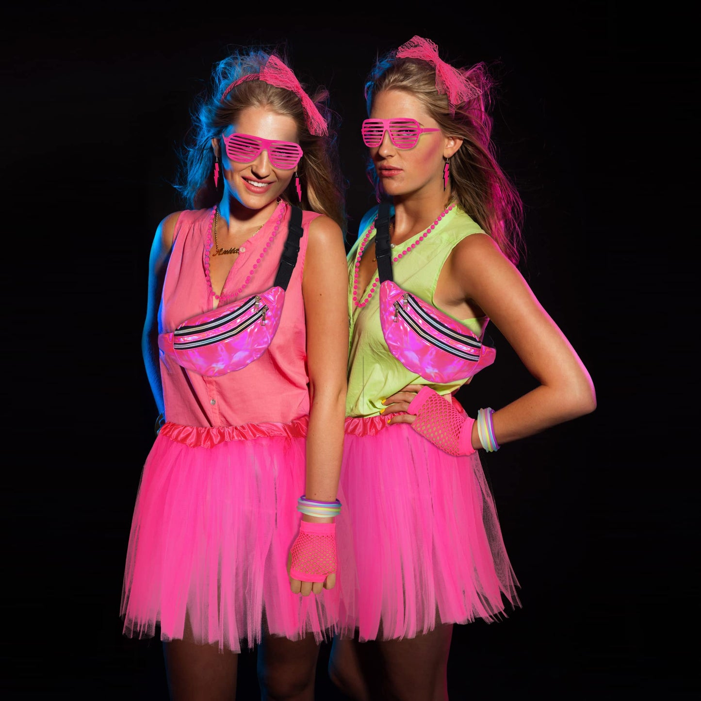 SOMSOC 80s Outfit Costume Accessories for Women, Neon Tutu Headband Necklace Gloves Eyeglasses Leg Warmer for 80s Theme Party
