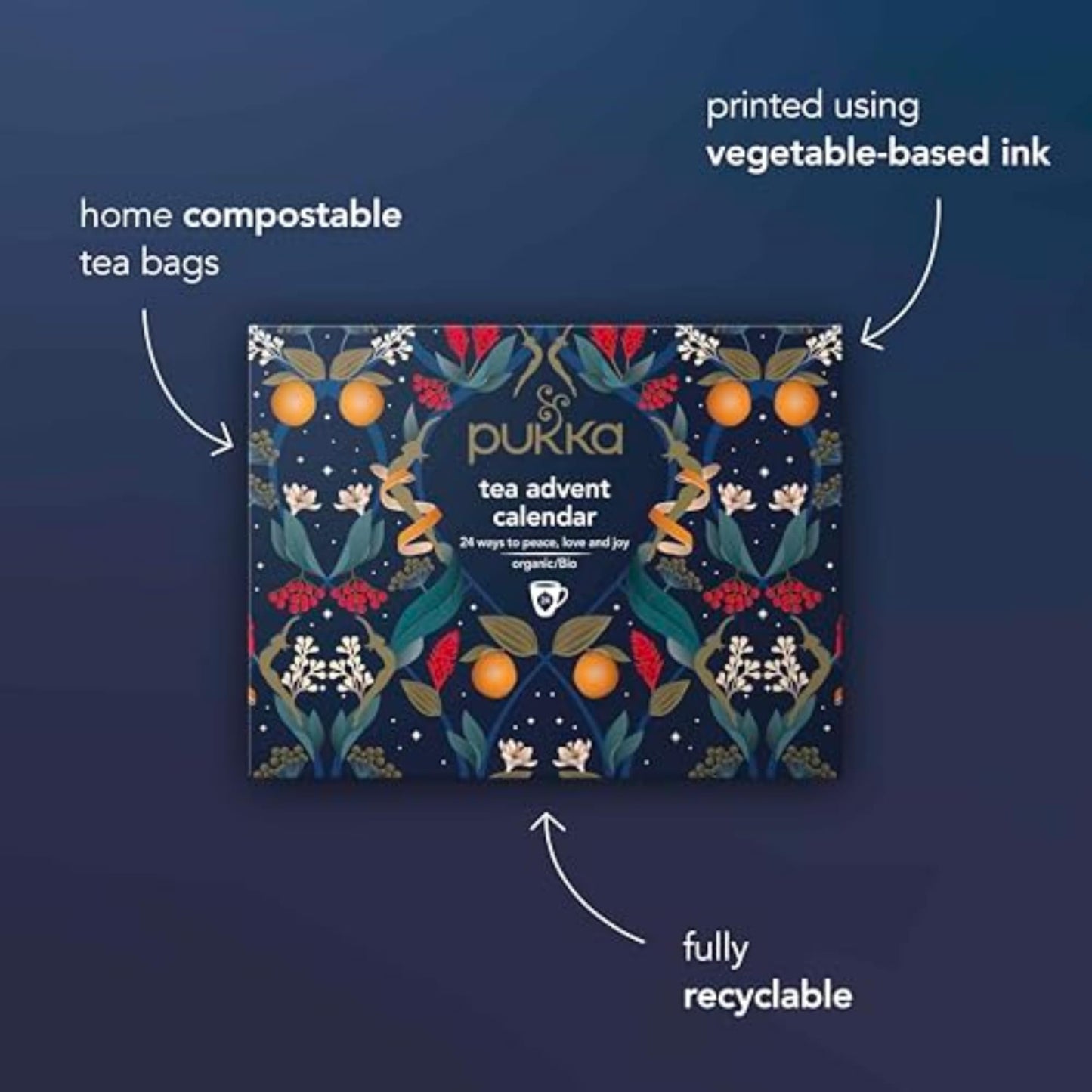 Pukka Advent Calendar 2025 Organic Tea Sampler, Selection of 24 Delightful Black & Green Tea Infusions, Christmas Gift Idea for Men and Women 100% Organic