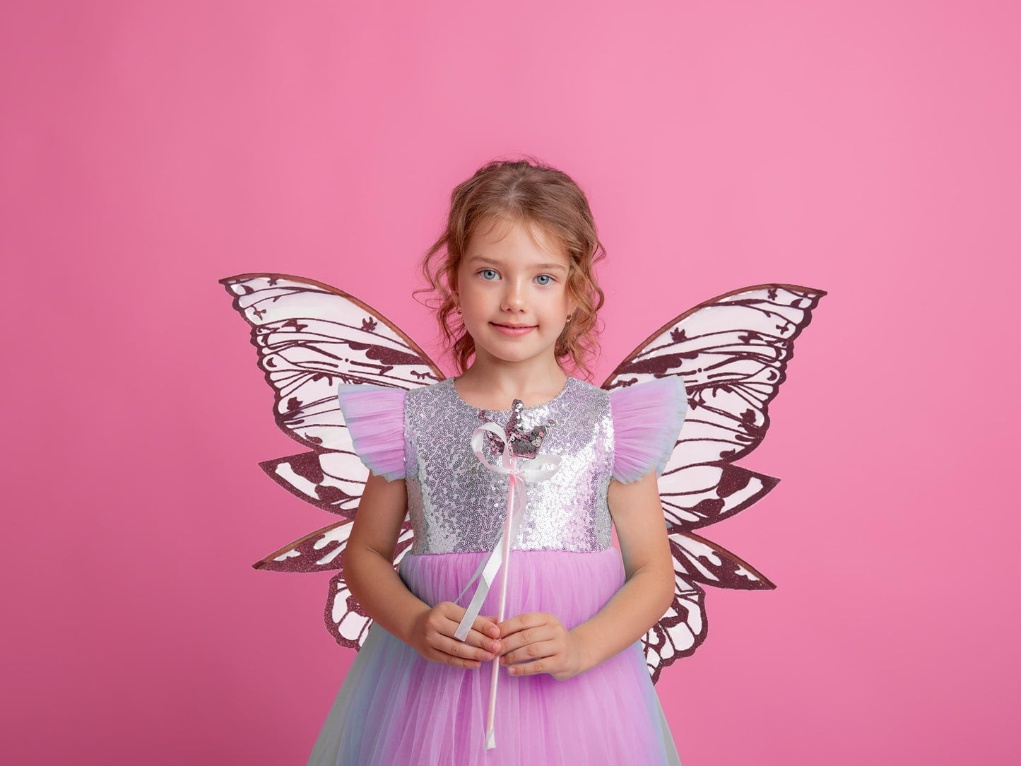 NUVCELKA Fairy Wings for Adults & Girls, Butterfly Costume with Lace Gloves, Large 31.5" Fantasy Wings for Halloween Cosplay (Auburn)