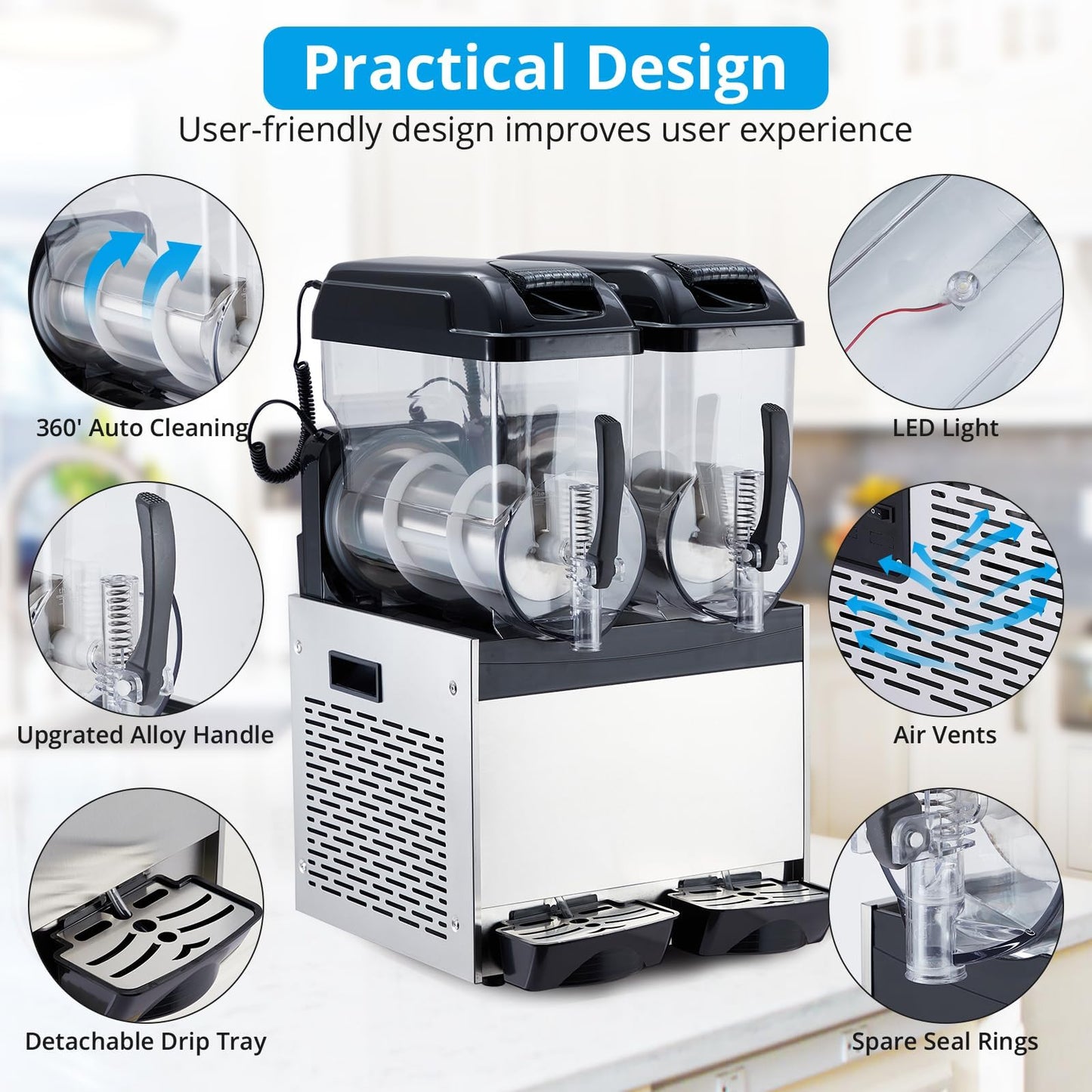 PeacefulHues Commercial Slushy Machine Frozen Drink Machine, Double Tank 12l 700w Stainless Steel, Margarita Wine Slush Smoothies Maker for Restaurant Bar Party
