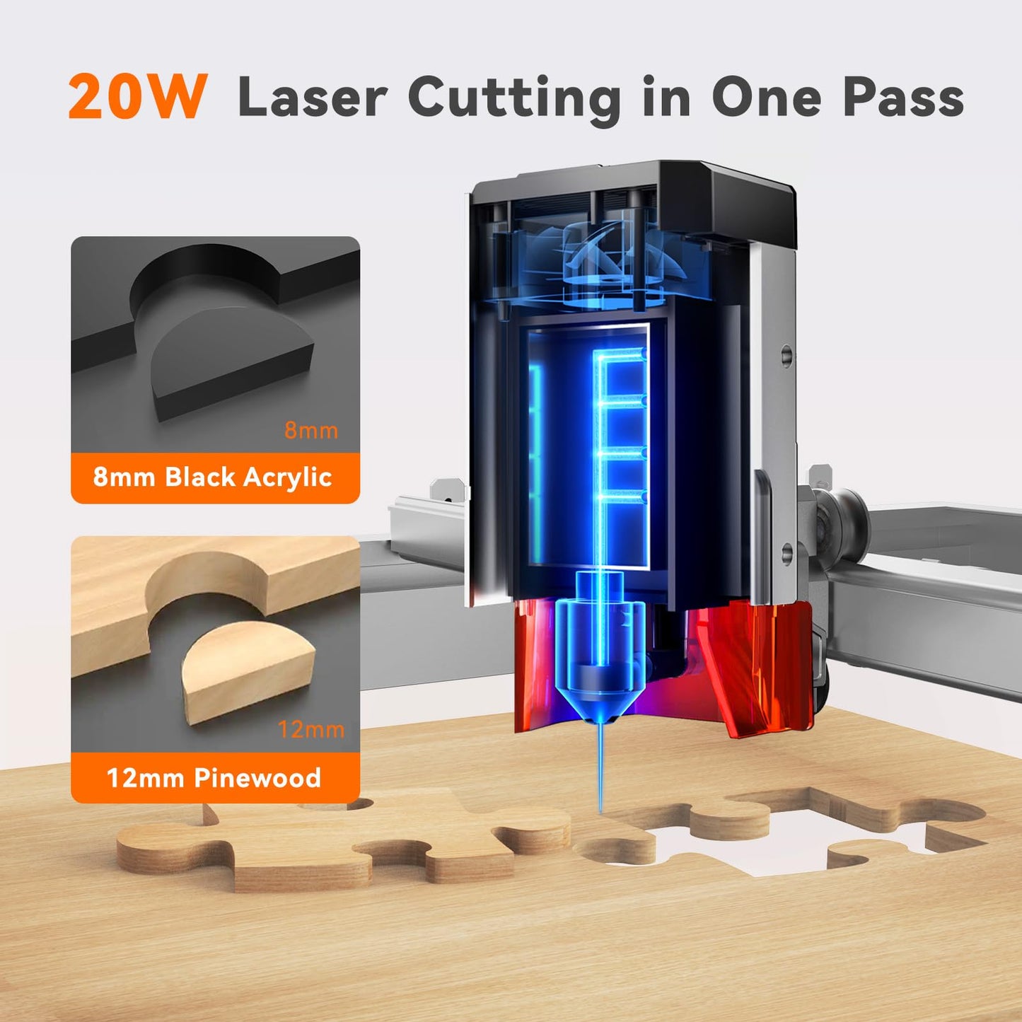 TOOCAA Laser Engraver with Air Assist, 22" x 22" Bed Size Laser Cutter and Engraver Machine 20W with Enclosure,Status Atmosphere Light for Tumblers Wood Metal Acrylic