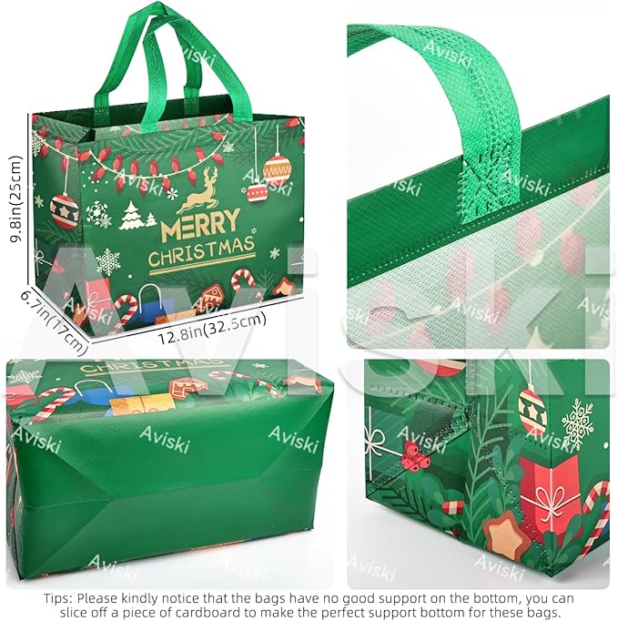 4PCS Christmas Gift Bags,Christmas Tote Treat Bags with Handles, Bags, Non-Woven Bags for Gifts Wrapping Shopping, Xmas Party Supplies