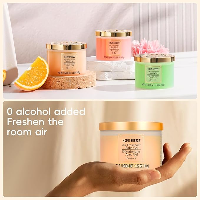 Air Freshener Solid Gel, 3 pk, 3 kinds of Designer Fragrances Air Freshener for Home, Eliminates Odors in Bathrooms, Kitchen, Pet Areas, Boats, RVs & Cars (Genevieve)