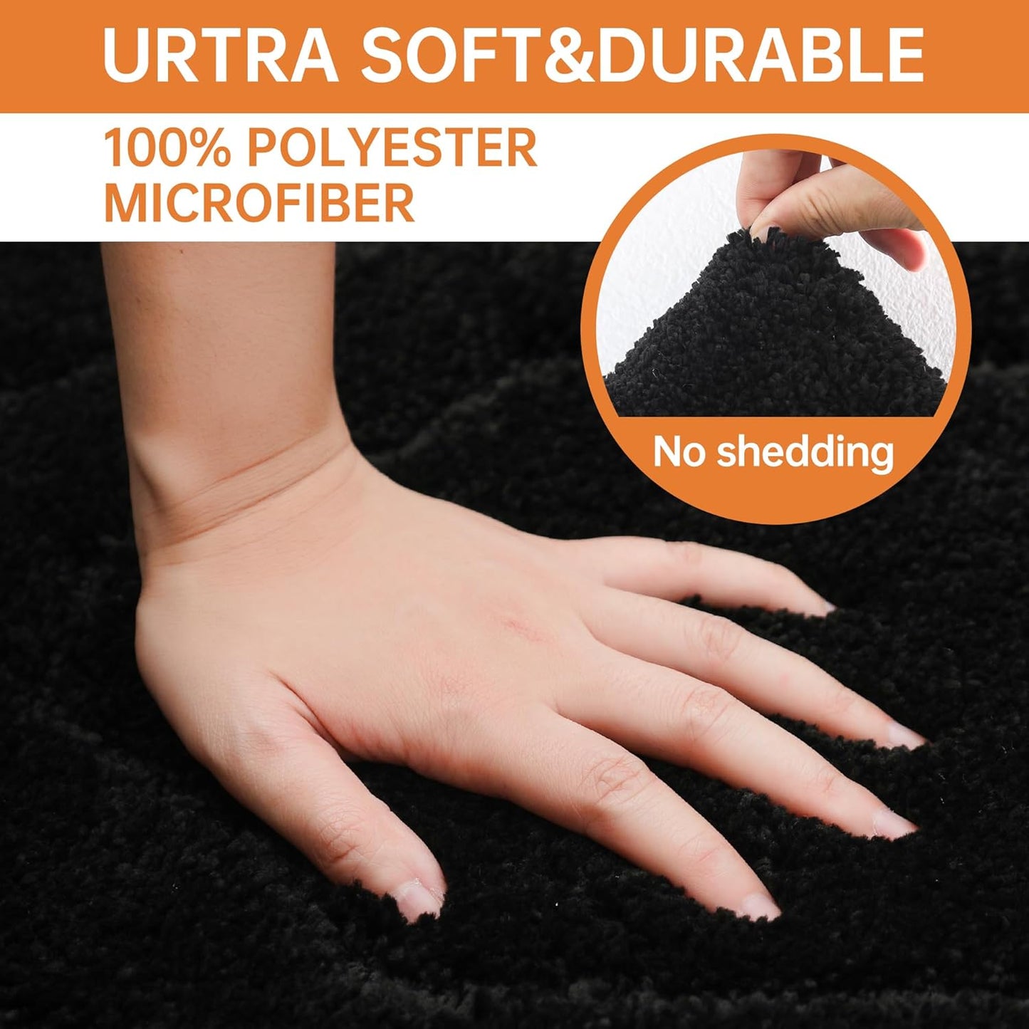 BEQHAUSE Bathroom-Rugs-Non-Slip-Bath-Mats for Bathroom Soft and Absorbent Polyester Microfiber Black Bath Mat Machine Washable Shaggy Shower Mat for Bathrooms, Bathtub and Sink,16" x24”