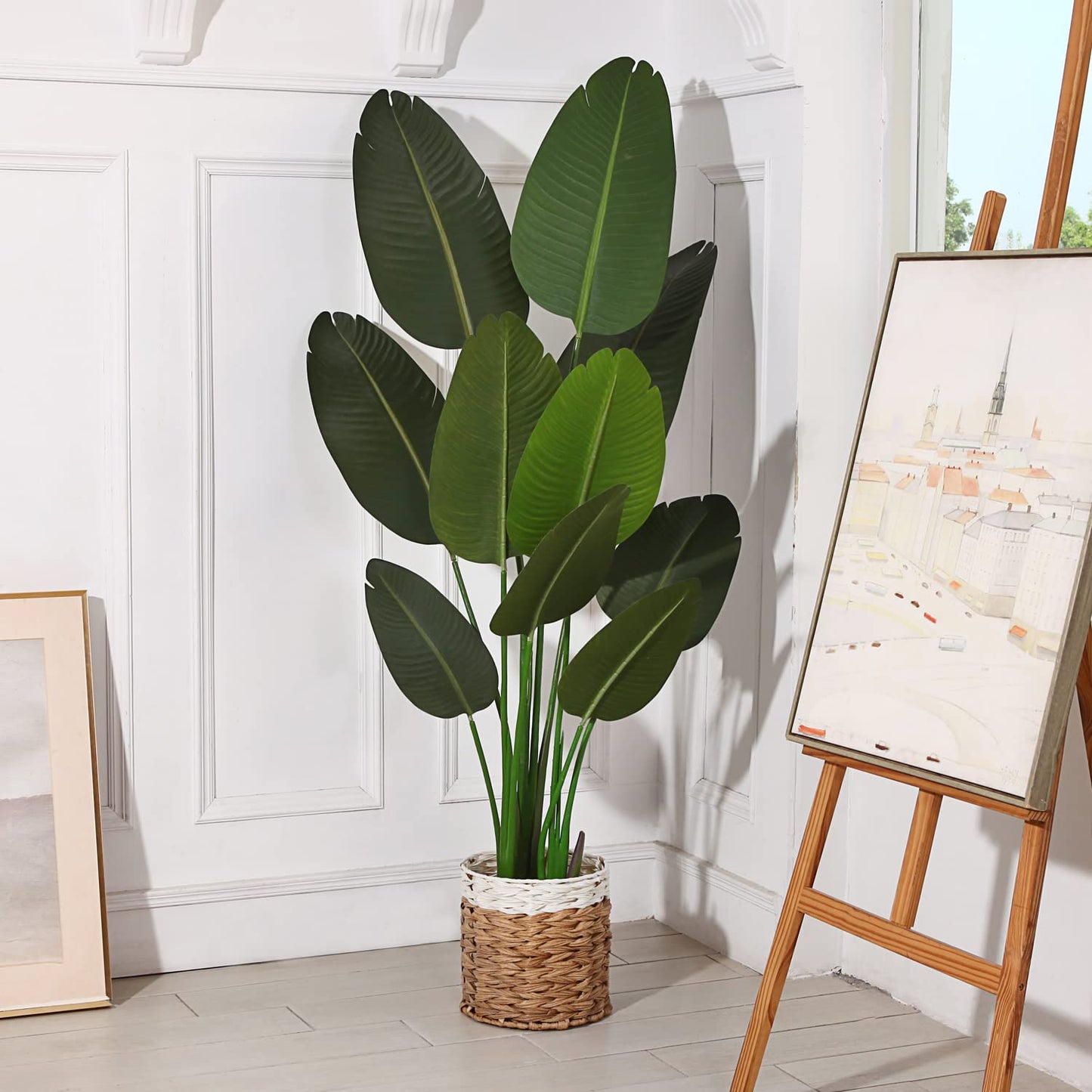 Fopamtri Artificial Bird of Paradise Plant Fake Tropical Palm Tree for Indoor Outdoor, Perfect Faux Plants for Home Garden Office Store Decoration, 5 Feet-1 Pack
