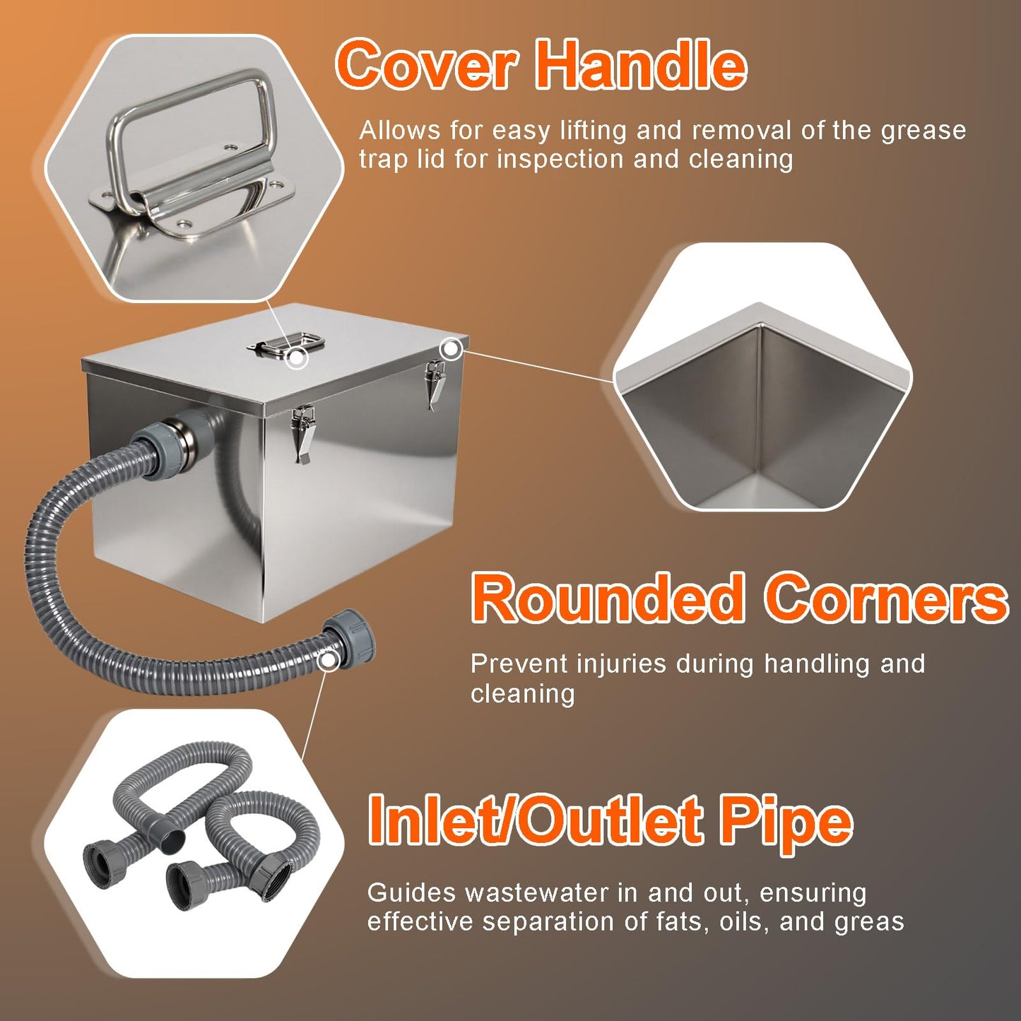 8 lbs Commercial Grease Trap for Home Restaurants Under Sink, Stainless Steel Interceptor