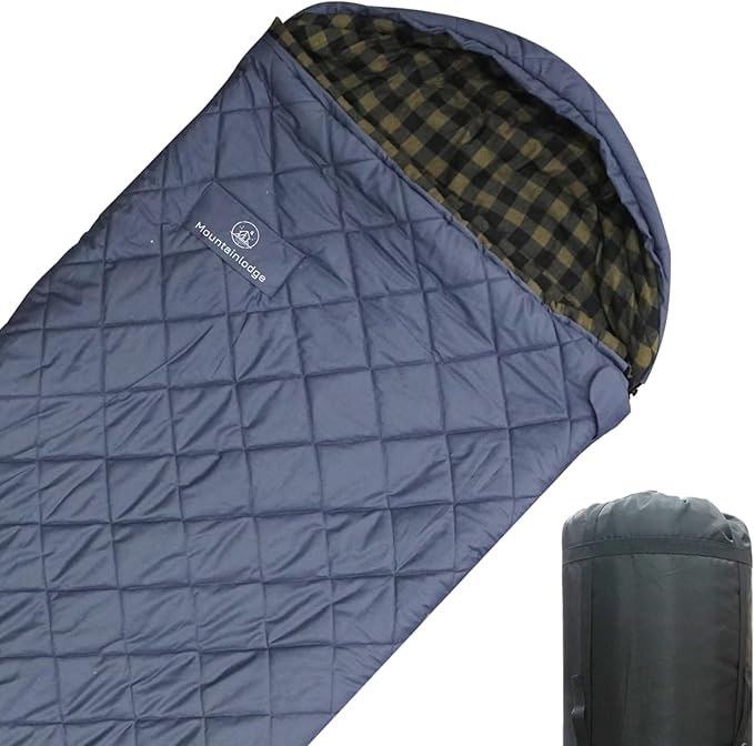 Mountainlodge 100% Cotton Shell and Lining Sleeping Bag for Adult Cold Weather with Compression Bag&Carry Bag for Camping,...