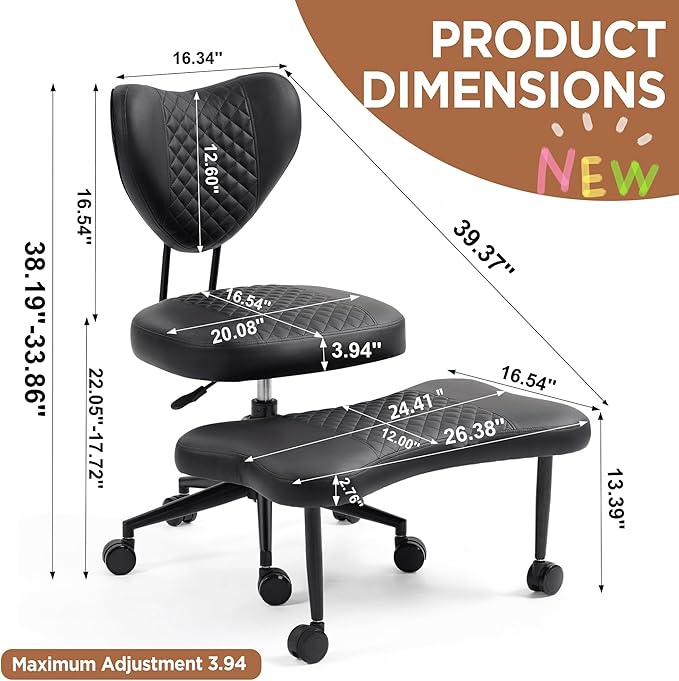 FLEXISPOT Cross Legged Office Chair Armless Kneeling Desk Chairs for Meditation ADHD Yoga Wide Criss Cross Chair with Wheels Vanity Chair for Girls Women Living Room Bedroom Study Small Space, Black