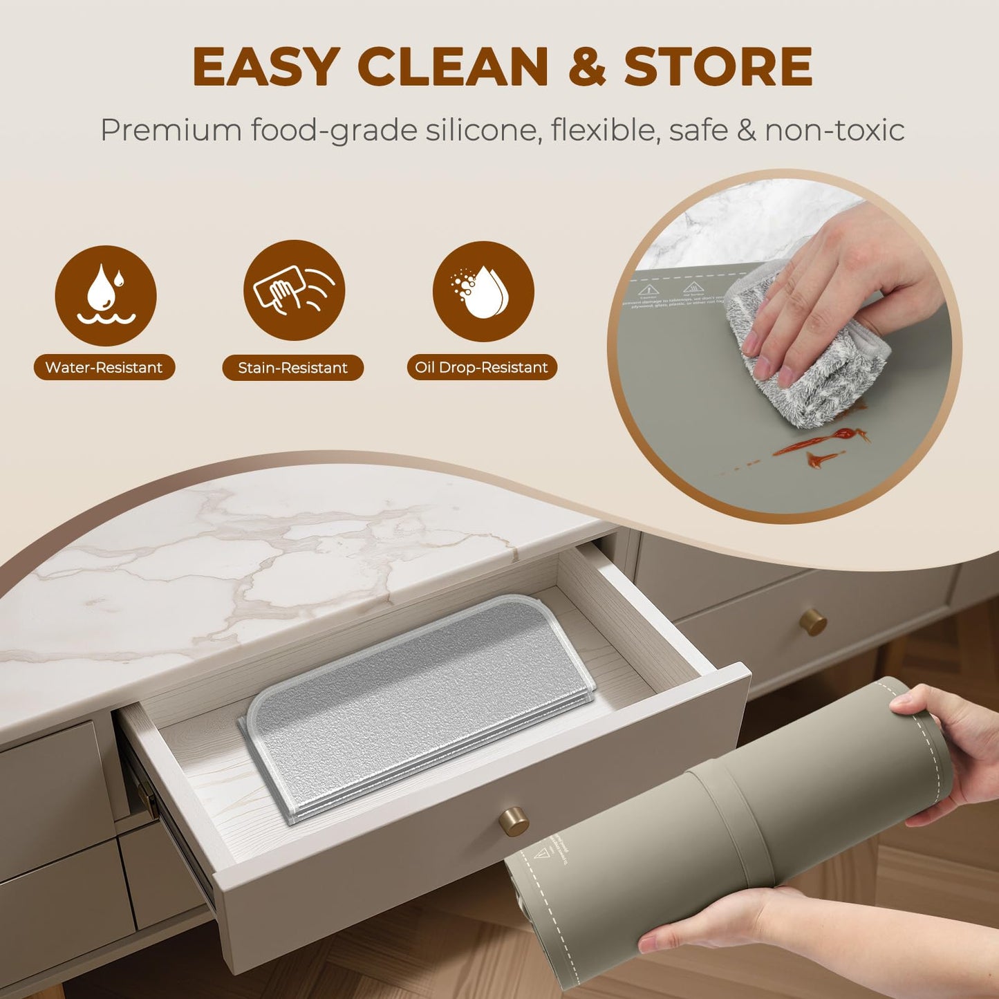 Homelove Warming Mat for Food - Fast Full Surface Electric Warming Tray with 7 Temp-Settings & 8H Timer, Portable Roll Up Food Warmer with Heat Insulation Pad for Gatherings Parties Buffet XXL-Khaki