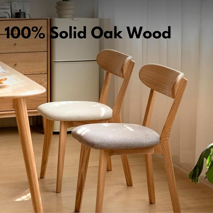 Grewood 100% Solid Oak Wood Dining Chairs,Mid Century Modern Dining Chairs with Upholstered Cushion,Kitchen,Dining Room Chairs Set of 1/2/4 (1, Original Color Grey Upholstery)