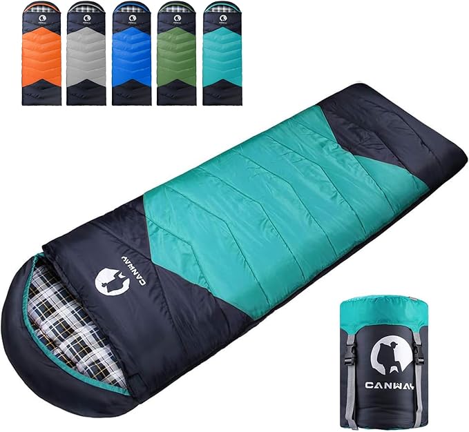 CANWAY Flannel Sleeping Bag for Adults Kids Girls Boys Camping Backpacking Sleeping Bag for Cold & Warm Weather with Compr...