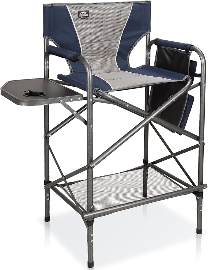 LANMONTAIN Folding Tall Director Chairs,30.7'' Seat High Makeup Solan Chairs,Portable Camping Chair w/Side Table Functiona...