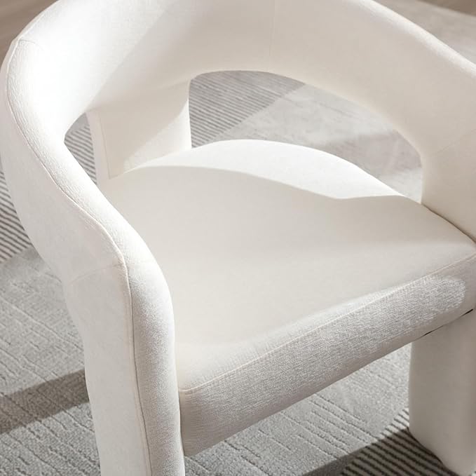 DAYALANE Modern Barrel Dining Chairs Set of 2, Upholstered Kitchen Chairs with Arms Comfy Chenille Side Chair for Living Room/Dining Room/Reception, Beige Chenille