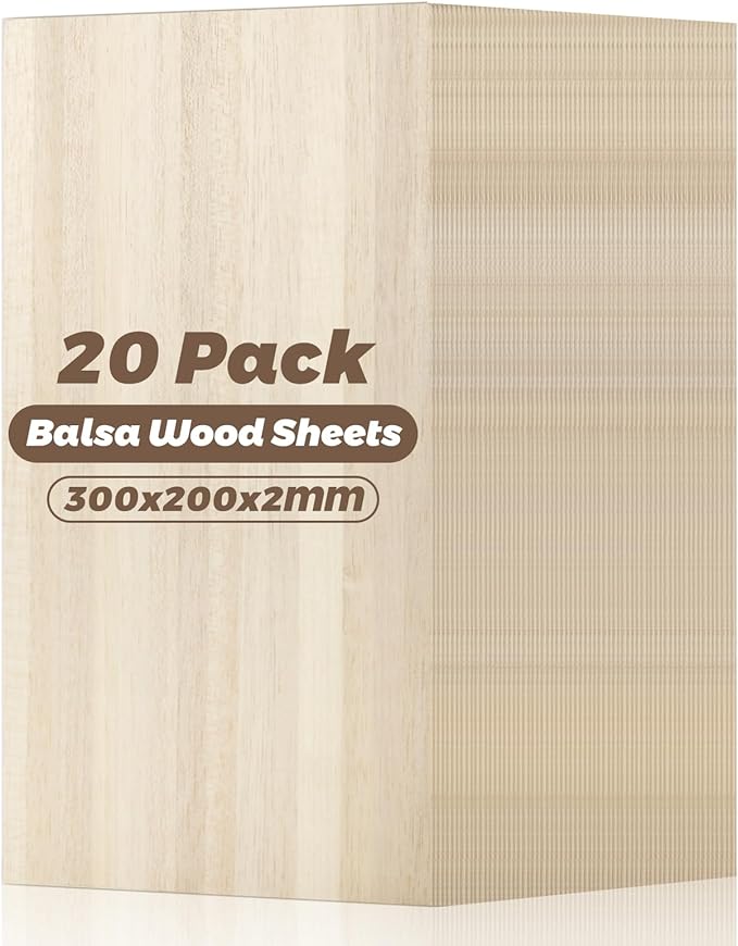 MIVIDE 20 Pack Balsa Wood, 7.9”x11.8” Balsa Wood Sheet, 2 mm Thin Natural Unfinished Wood Boards for Wooden DIY Ornaments, Crafts, Hobby, Model Making, School and Laser Projects（200x300x2MM）