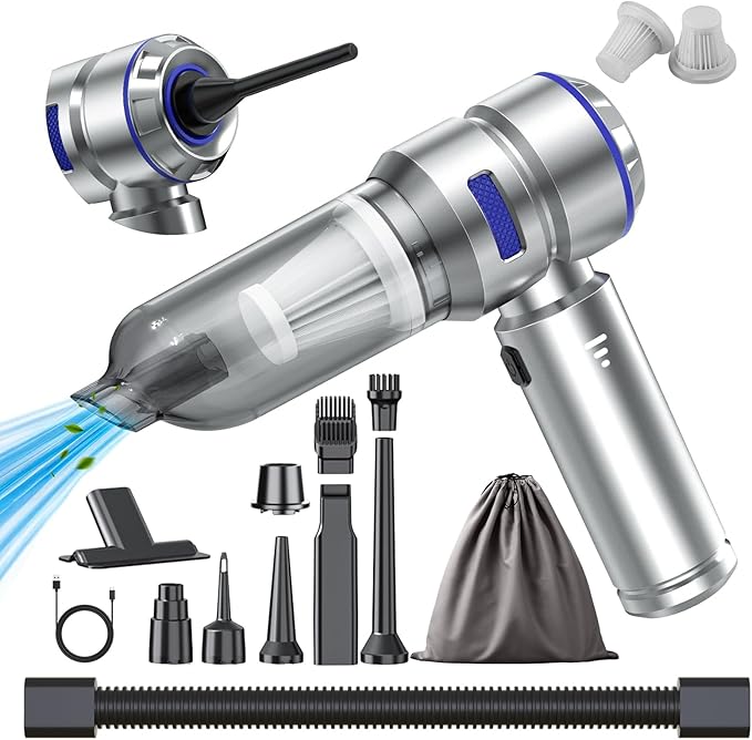 Portable Car Vacuum - 22000PA Cars Vacuum Cleaner High Power 4 in 1 Compressed Air Duster & Air Blower & Pump Hand Held Vacuums Cordless with Brushless Motor for Car Home Office Blue