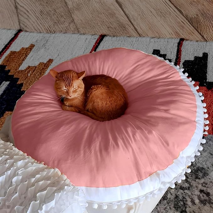 Kishome Large Floor Pillow Kids Round Floor Cushion Seating, 35 inches Big Circle Pillow, Round Pillows Seating for Children, Oversized Mat for Reading Nook Teepee Playroom Nursery Canopy Pink