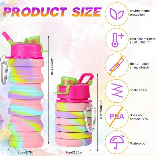 Sunnyray 20 Pack Collapsible Water Bottles Bulk Foldable Water Bottles 17oz Silicone Portable Leak Proof Reusable Sports with Clip for Travel Hiking Camping Outdoor(Camouflage)
