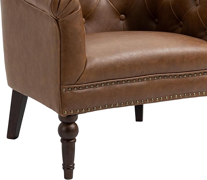 UIXE PU Leather Barrel Accent Chair, Modern Club Chair Upholstered Armchair for Living Room, Nailed Trim Arm Chair Comfy Single Sofa Bedroom Reading Seat, Brown