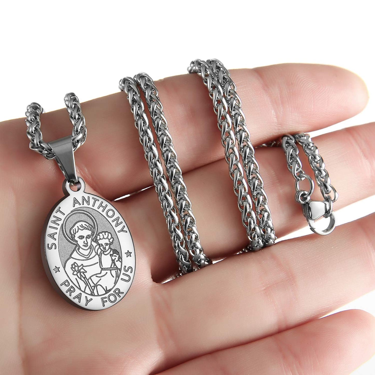 Zocomi Silver Saint St Anthony Medal Necklace for Men Boys, St. Anthony Pendant Chain Jewelry Catholic Christian Religious Bapti