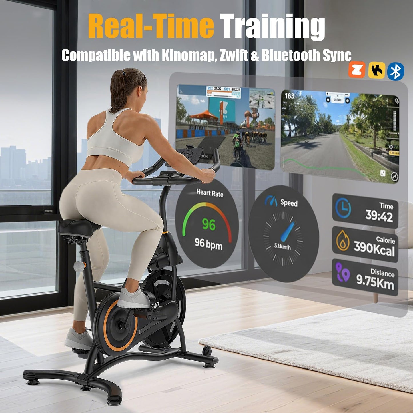 Hillhub Exercise Bike, Stationary Bikes for Home with Grip Pulse Sensor and Stepless Resistance Adjustment, Compact Indoor Cycling Bike with Tablet Mount, Compatible with APP Sync, Black