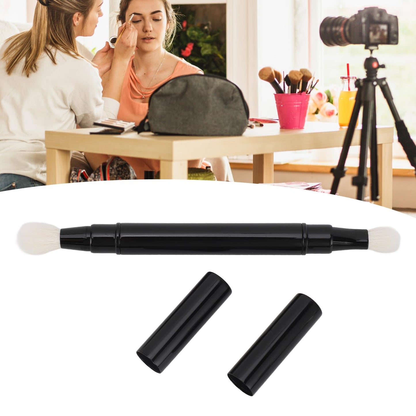 Chazcool Dual Ended Eyeshadow Brush, Blending Eyeshadow Brush with Cap, Eye Makeup Brushes for Outdoor Travel