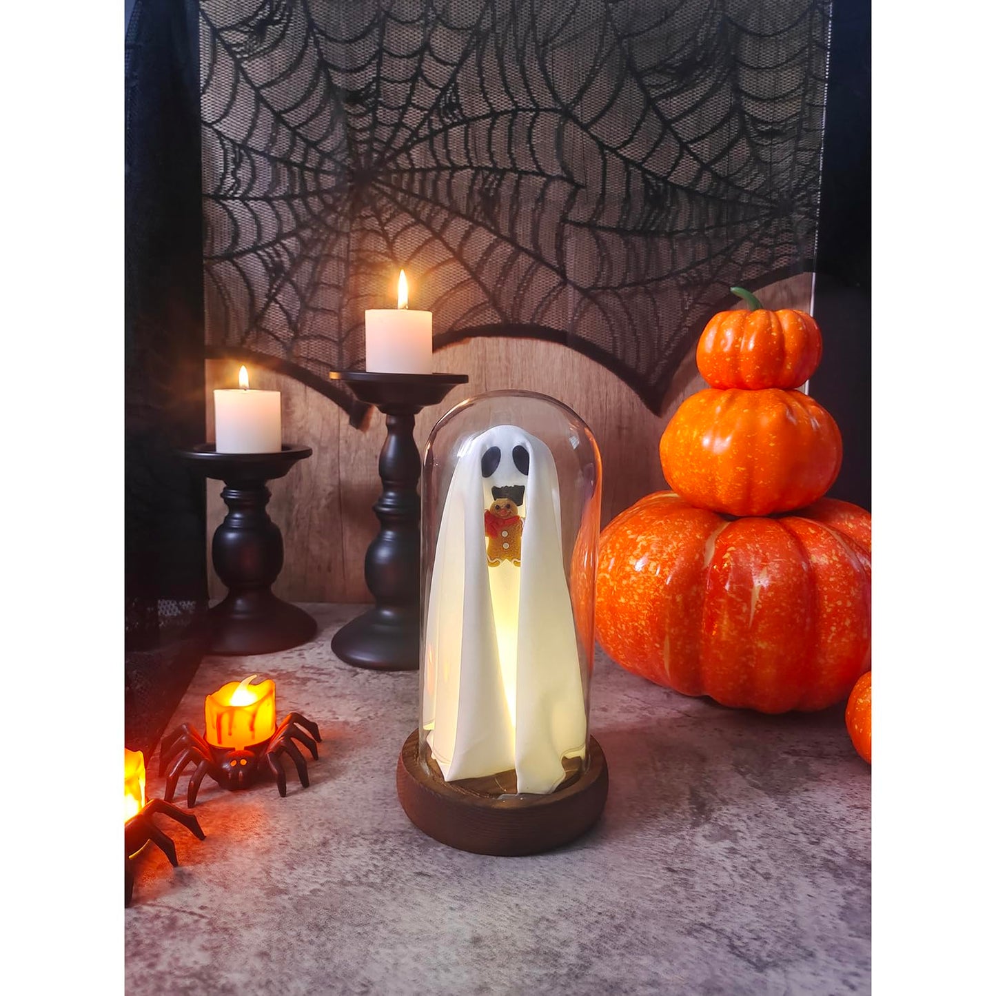 Halloween Decorations Indoor,OMG Gingerbread Man Ghost Decorations with Remote Control Lights, Light Up Ghost,Ghost Lamp for Home Kitchen Mantel Tabletop Party Decor and Holiday Decoration