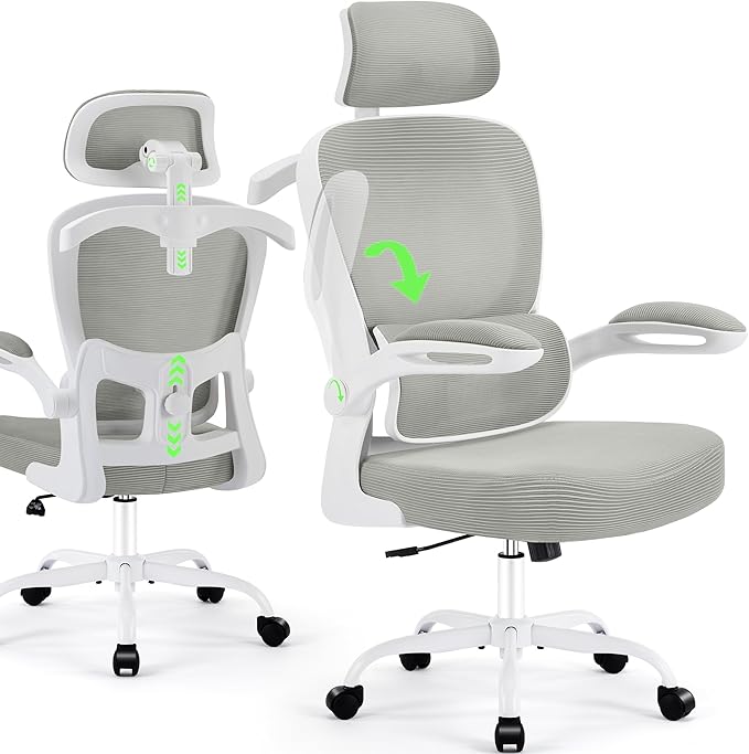 AreShark Office Chair Ergonomic Desk Chairs with Adjustable Lumbar Support& Headrest Hanger, High Back Breathable Mesh Chair with Wheels, Rolling Swivel Comfy Task Computer Chair for Home Work Gaming