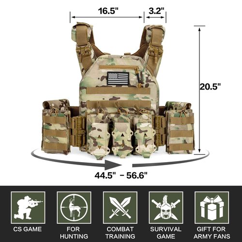 Jueachy Tactical Vest for Men Quick Release: Lightweight Molle Vest Adjustable Breathable Weighted Vest Camo