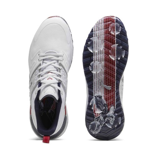 pumagolf Puma X Volition Ignite Innovate Golf Shoe, Puma White-DEEP Navy-Strong RED, 9.5