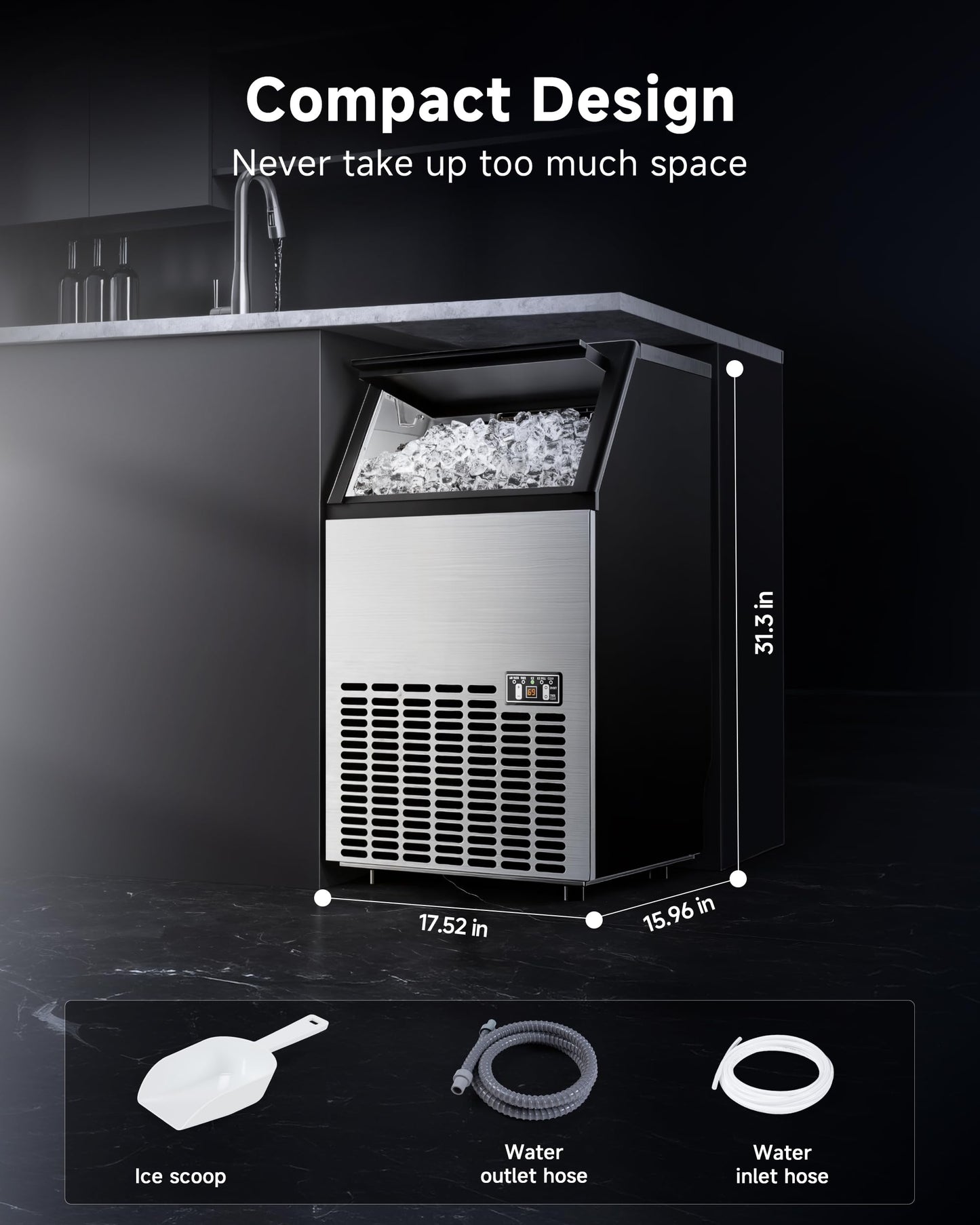 ICEVIVAL Commercial Ice Maker, 100Lbs/Day, 45 Cubes in 11 Mins, Under Counter Ice Maker with 33Lbs Storage, Self-Cleaning, Timer, Ice Maker Machine for Home/Bar/Cafe (Commercial Grade)