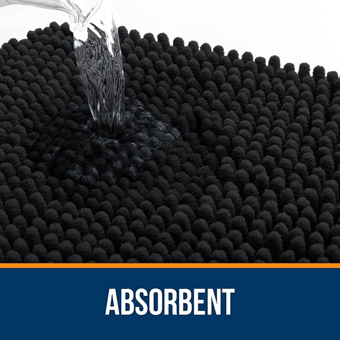 OLANLY Bathroom Rugs 24x16, Extra Soft Absorbent Chenille Bath Rugs, Rubber Backing Quick Dry, Machine Washable Bath Mats for Bathroom Floor, Tub and Shower, Home Decor Accessories, Black