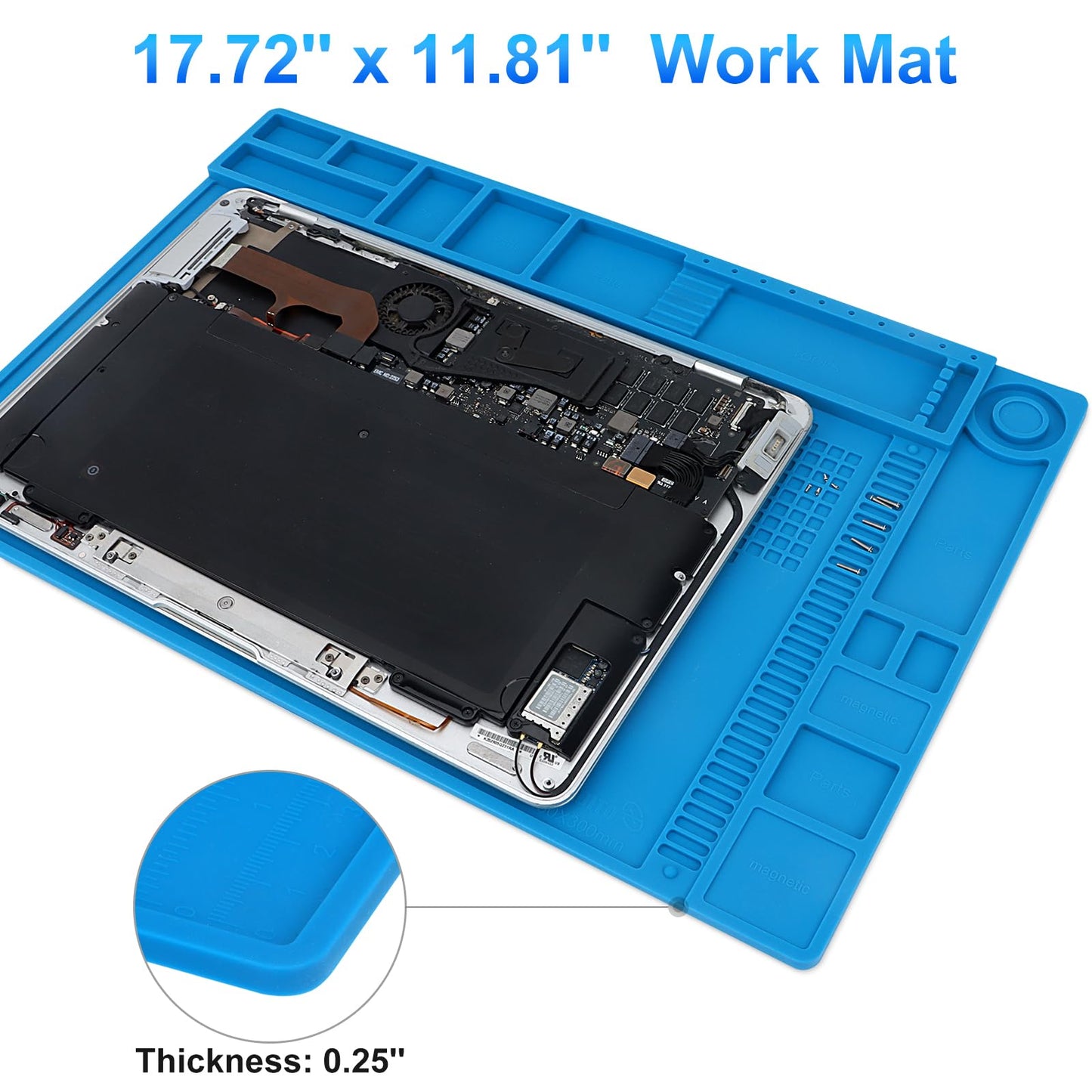 STREBITO Silicone Soldering Mat Electronics Mat, Solder Pad Heat Resistant 932°F, Magnetic Work Mat Silicone Repair Mat for Soldering, Computer, Laptop, Cell Phone, RC, Watch, Gun, Size 17.7" x 11.8"