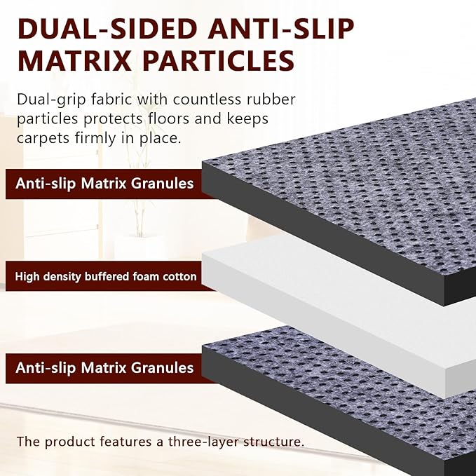 Non Slip Rug Pad Gripper, 6 x 9 Ft Extra Thick Foam Under Area Rug Carpet Pads for Any Hard Surface Floors, Keep Your Carpets Safe and in Place, Prevent Rug from Wrinkling or Buckling