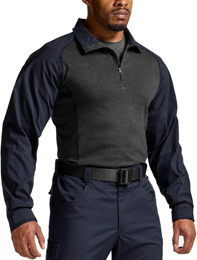 CQR Men's Combat Shirt Tactical 1/4 Zip Long Sleeve Military BDU Shirts Camo EDC Top with Pockets