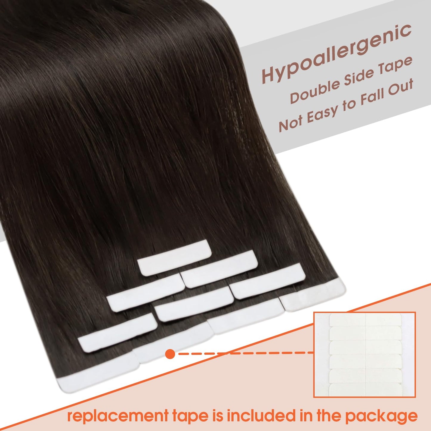 Sunny Hair Tape in Hair Extensions Real Human Hair Invisible Remy Hair Extensions Tape ins for Women Darkest Brown 24 inch 25G
