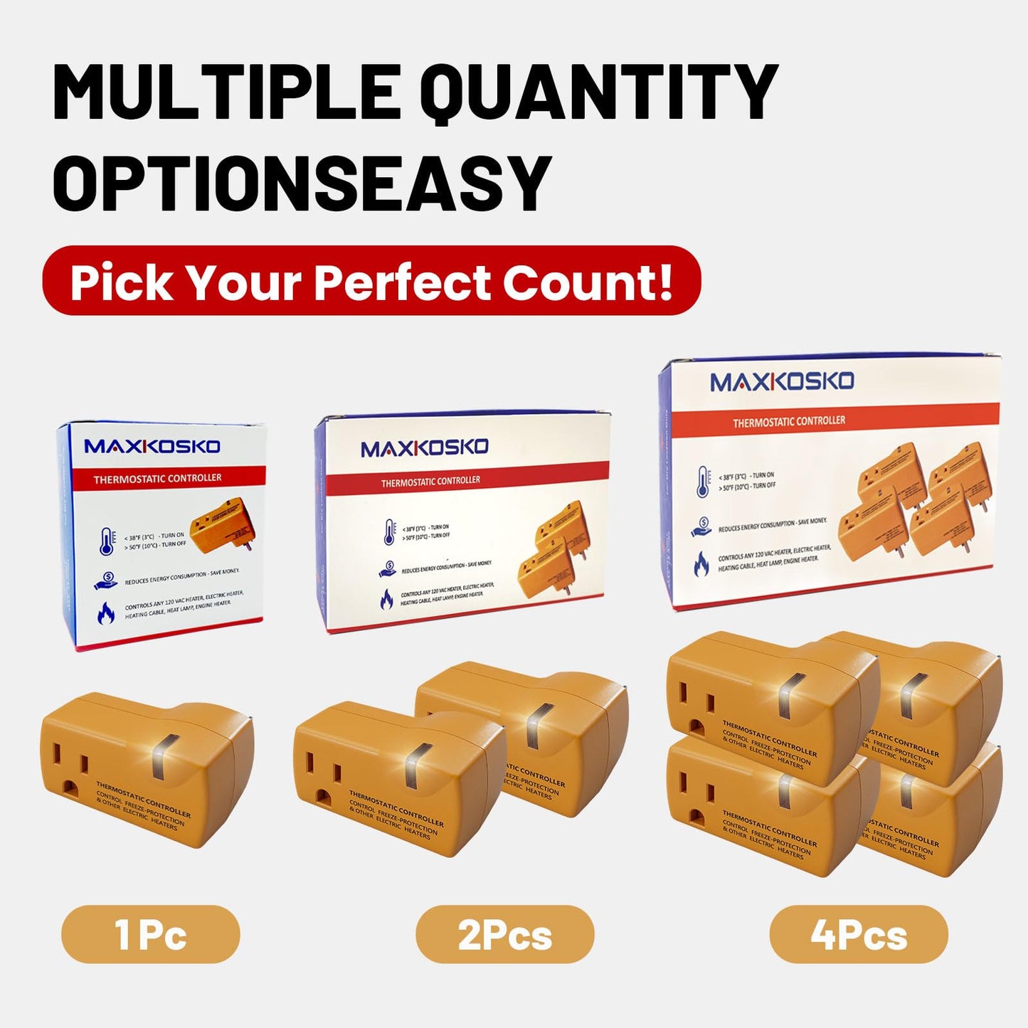 MAXKOSKO 2 PCS Freeze Thermostatically Controlled Outlet，Automatically Turn On Below 38 °F and Off Over 50 °F