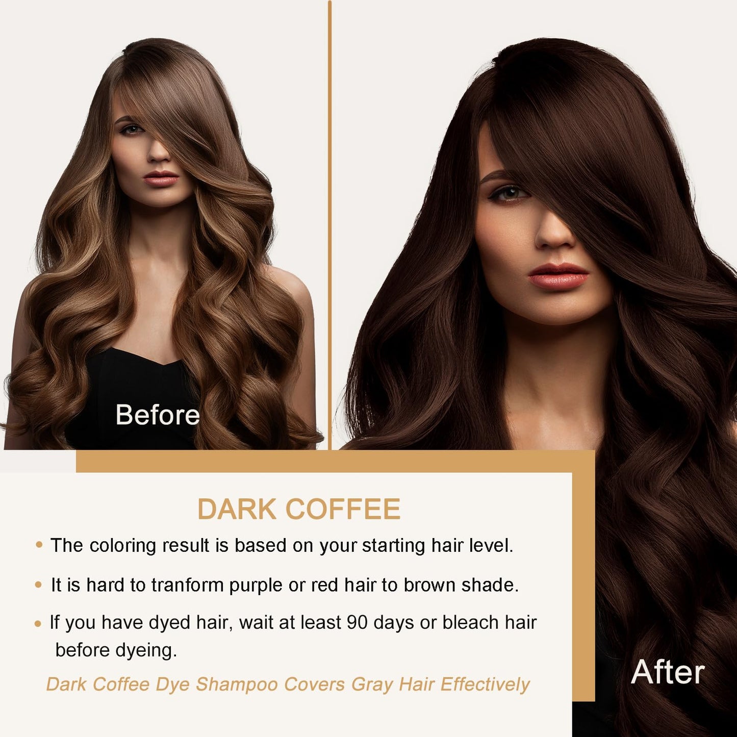 GURKOOYD Dark Coffee Hair Dye Shampoo, Hair Color Shampoo for Gray Hair, Brown Hair Dye, Brown Hair Shampoo, Champu Para Canas,
