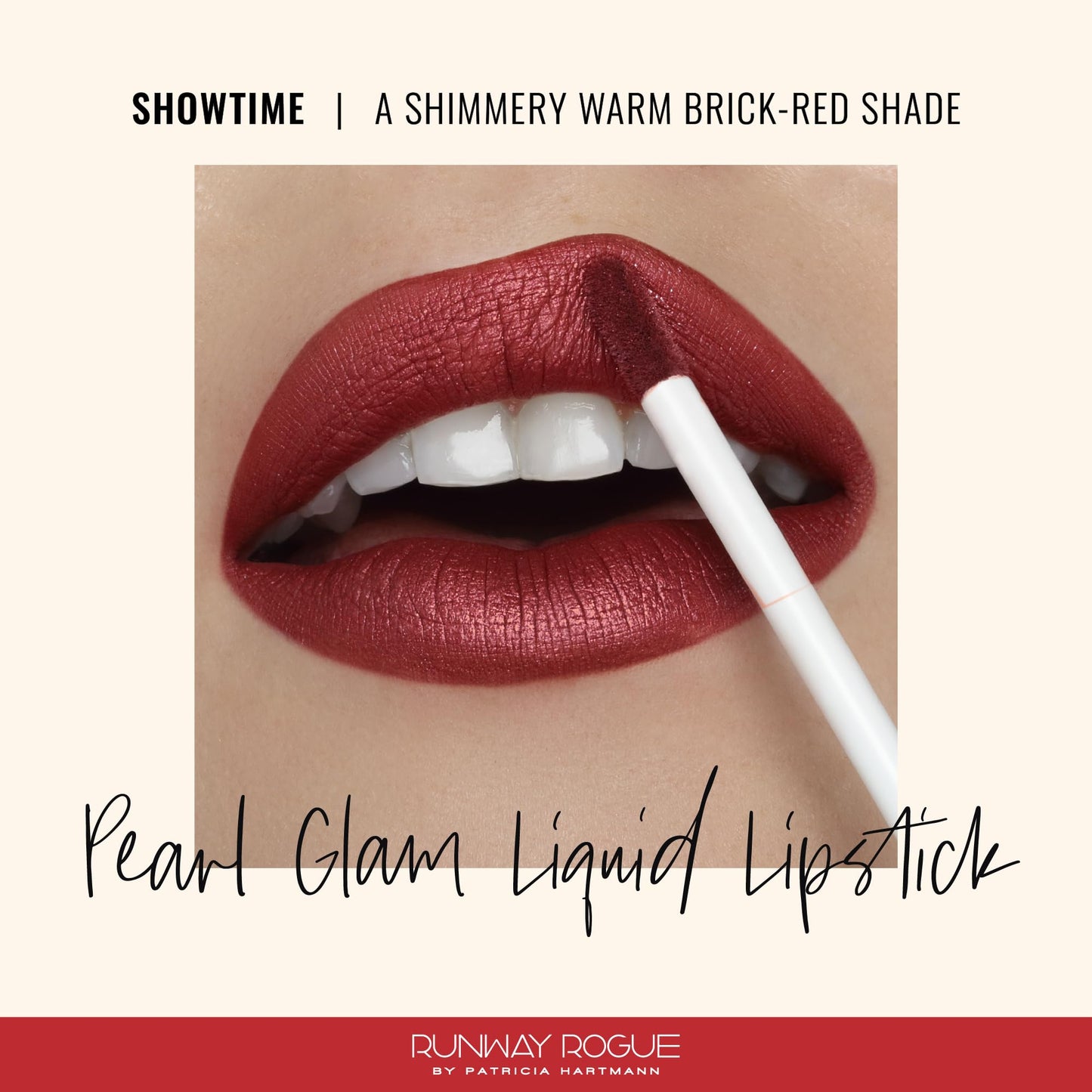 Runway Rogue Pearl Glam Long Wear Shimmer Liquid Lipstick, Metallic Warm Brick-Red Lipstick with Silver and Gold Shimmer, Showti