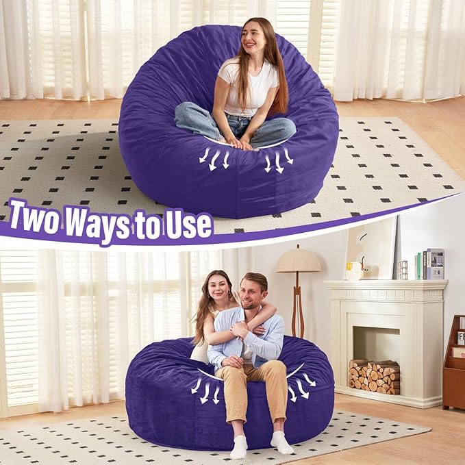 HABUTWAY Bean Bag Chair: Giant 6' Memory Foam Furniture Bean Bag Chair with Microfiber Cover - 6Ft,Purple