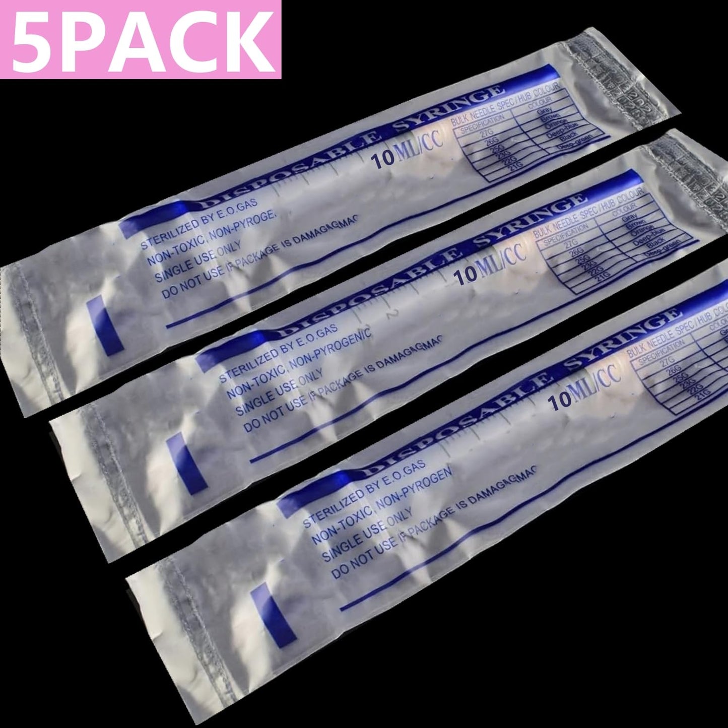 5 Pack 10ml 18 Gauge - Luer Lock 1ml 2.5ml 3ml 5ml 10ml 20ml with 25Ga, 23Ga, 22Ga, 21Ga, 18Ga Lab Consumables(Individually Sealed Wrapped)