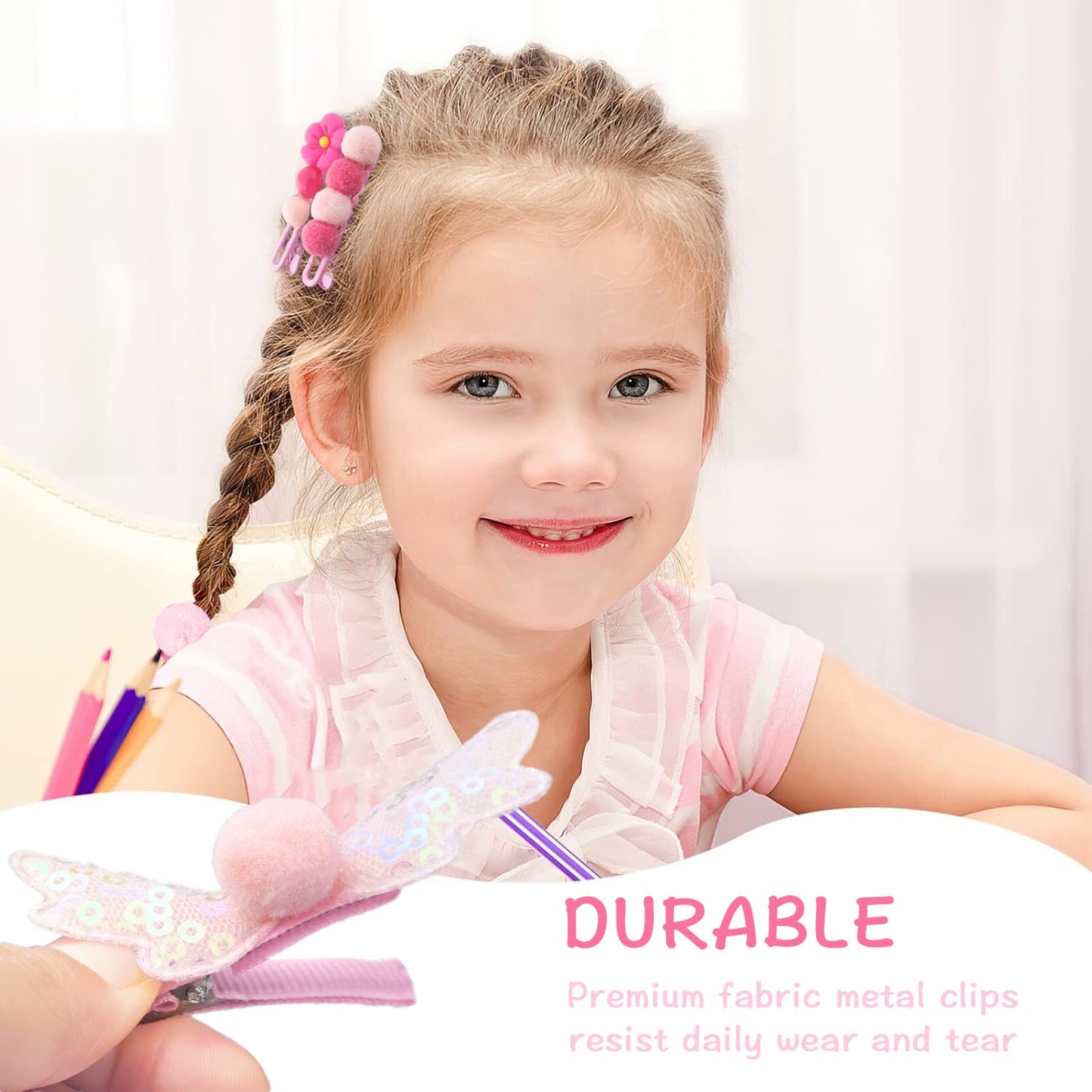 Baby Girl's Hair Clips Cute Hair Bows Baby Elastic Hair Ties Hair Accessories Ponytail Holder Hairpins Set for ittle Girls Teens Toddlers,48 pieces Pack (Grey & Light Pink)