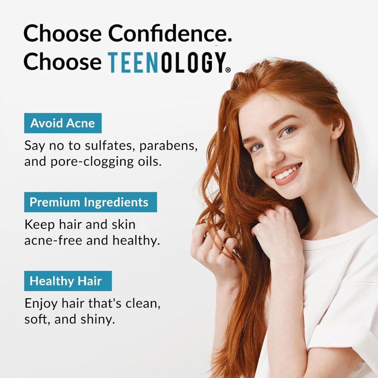 Teenology Shampoo for Teens - Avoid Forehead and Body Breakouts - No Sulfates or Parabens, Noncomedogenic, Natural Botanical Ext