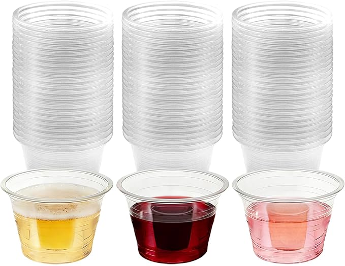 Slomg 100 Pack 3 oz Clear Plastic Bomber Cups, Bulk Disposable Jager Bomb Jello Shot Glasses for Mixed Drinks, Durable Min...