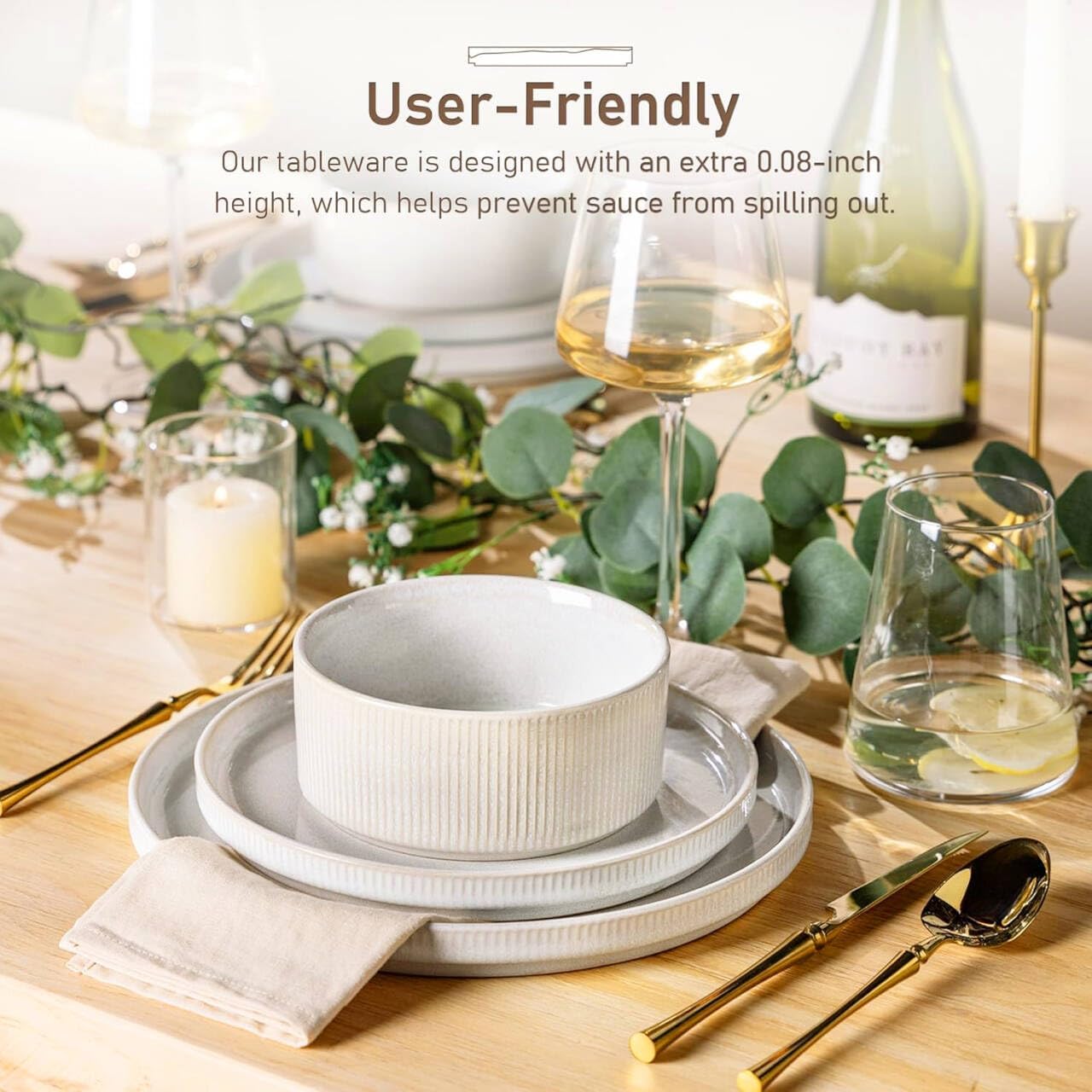 GBHOME Stoneware Dinnerware Sets for 8,Round Reactive Glaze Ceramic Plates and Bowls Set,Highly Scratch Resistant| Dishwasher & Microwave Safe Dishes Set,Service for 8(24Pcs)