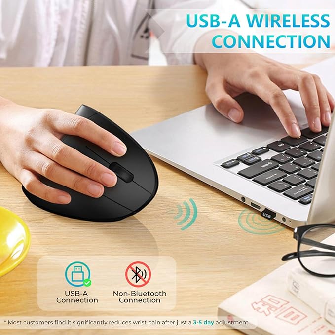 Ergonomic Mouse, LEKVEY Vertical Wireless Mouse - Rechargeable 2.4G Optical Vertical Mice : 3 Adjustable DPI 800/1200/1600 Levels 6 Buttons, for Laptop, Mac, PC, Computer, Desktop, Notebook etc, Black