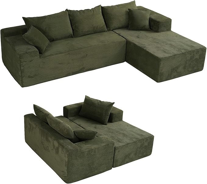 Green Cloud Couch Sectional Sofa in Box with L-Shape Chaise,Modern Modular Couches Upholstered with Deep Seat for Living Room,No Assembly Required