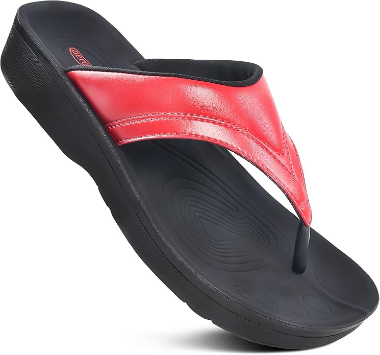 AEROTHOTIC Arch Support Flip Flops for Women Comfortable Stylish Straps with Non Slip Footbed Fashion Dressy Sandals Outdo...