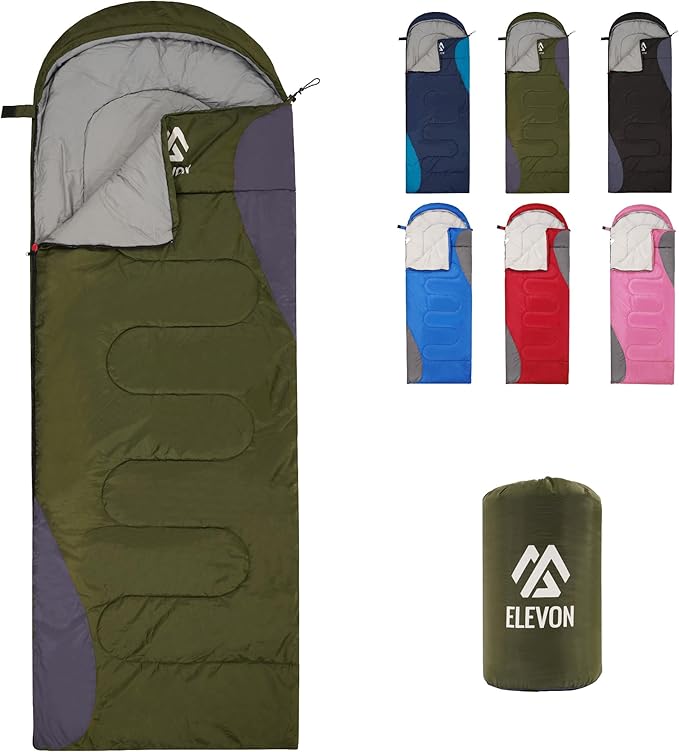 Elevon Sleeping Bag for Adults Teens Kids Cold Warm Weather, Portable Waterproof & Lightweight, Compact with Compression S...