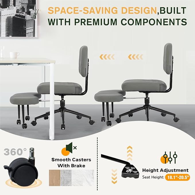 Ergonomic Cross Legged Office Chair with Wheels, Wide Seat and Backrest for Meditation, ADHD Cross Legged Office Chair with Adjustable Height, 360°Rotating Footrest for Yoga Home Office