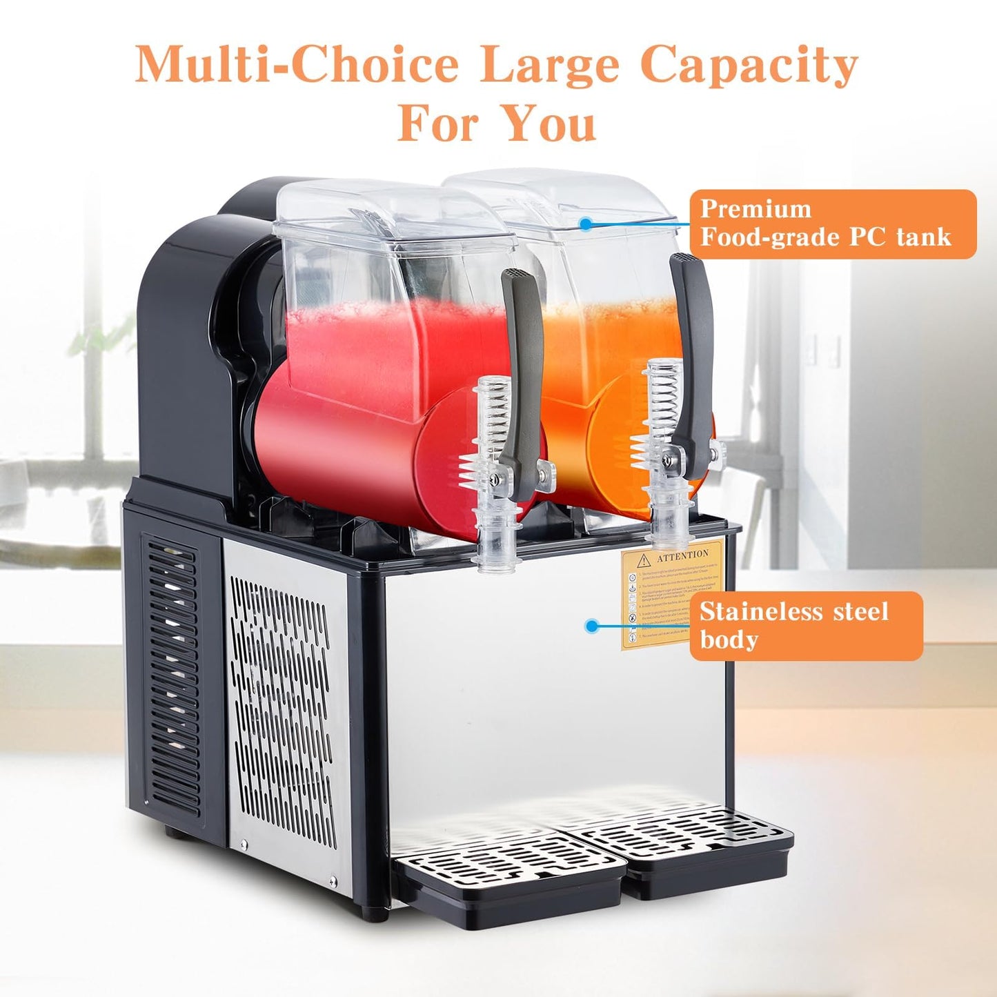 Commercial Slushy Machine, 4Lx2 Double Tank Margarita Machine, Stainless Steel High-Speed Self-Cleaning Frozen Drink Slushie Machine for Bars Restaurants Cafe Home Use